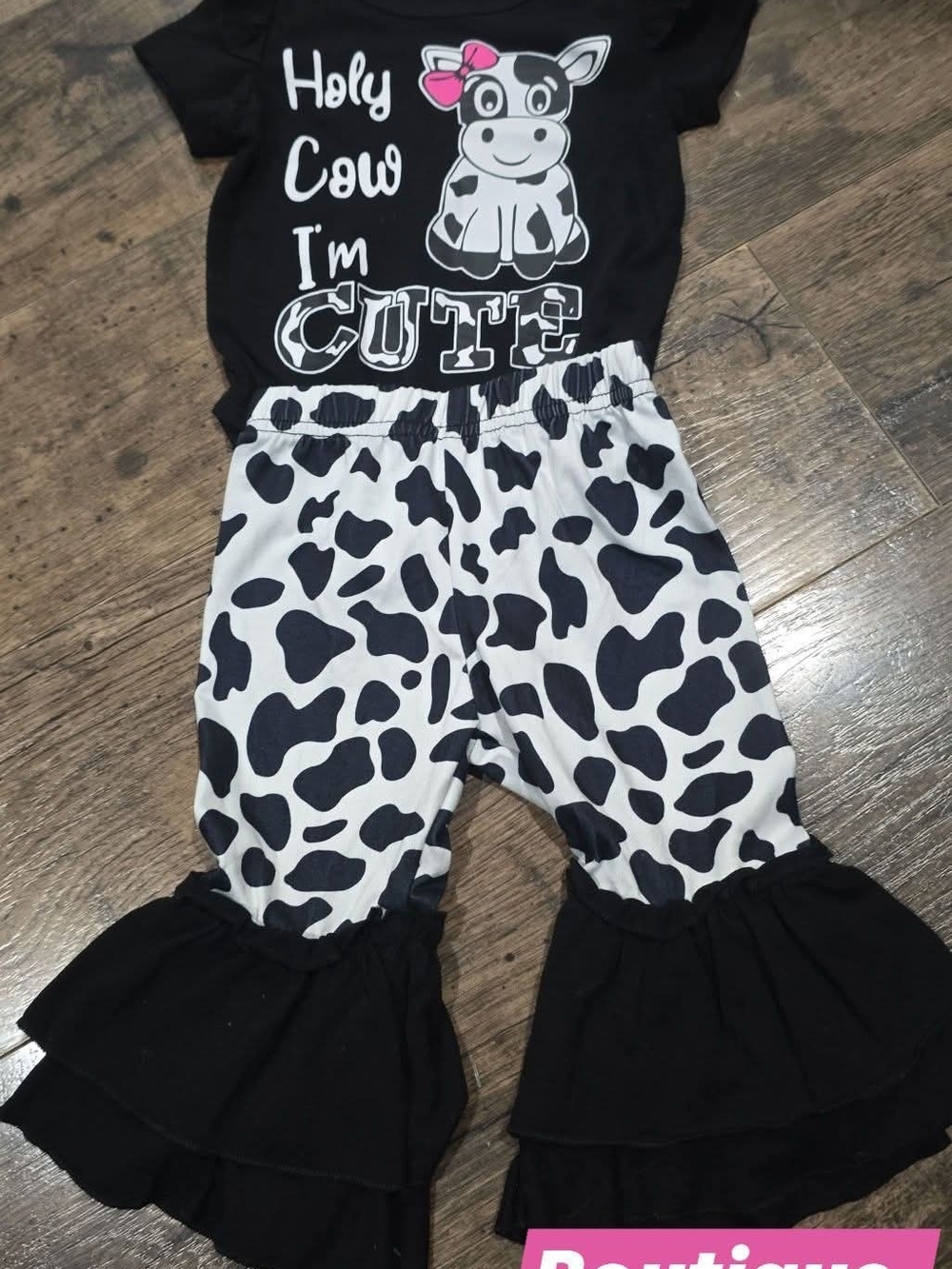 Source Unknown Black & White Cow Print Kids Matching Set